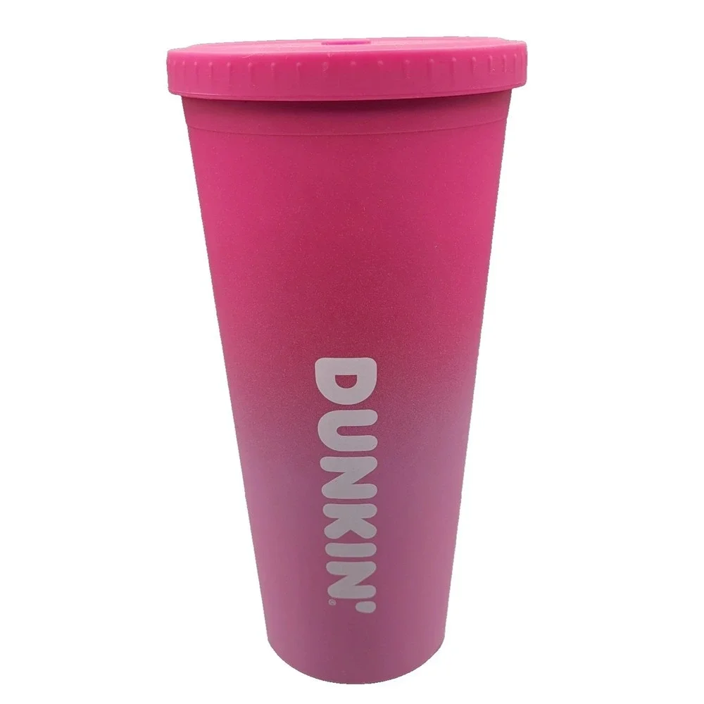 Dunkin' 24oz Tumbler Pink Ombre w Lid 2021 Soft‎ Side